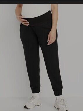 Black Maternity Bounce Fleece Foldover Jogger Pants
